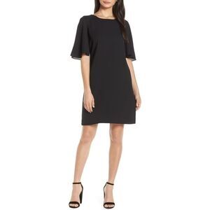 Boohoo Black Flutter Sleeve Knee Length Dress Size 8